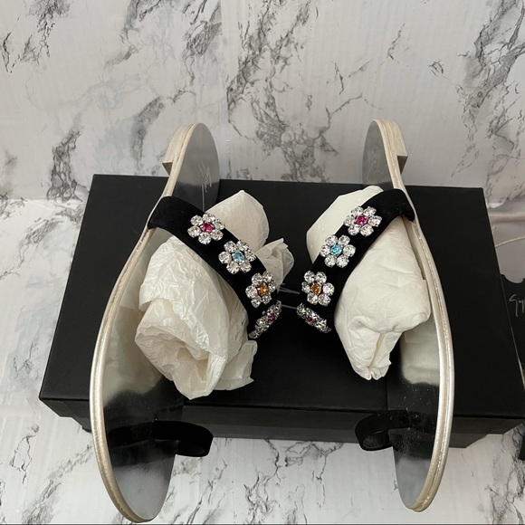 Giuseppe Zanotti Nuvorock Floral Slide Sandal 38 8 rhinestone crystal flat - Picture 9 of 12